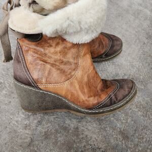 Manas Design Booties Women's Size 6 EU 36 Brown Leather Wedge Distressed